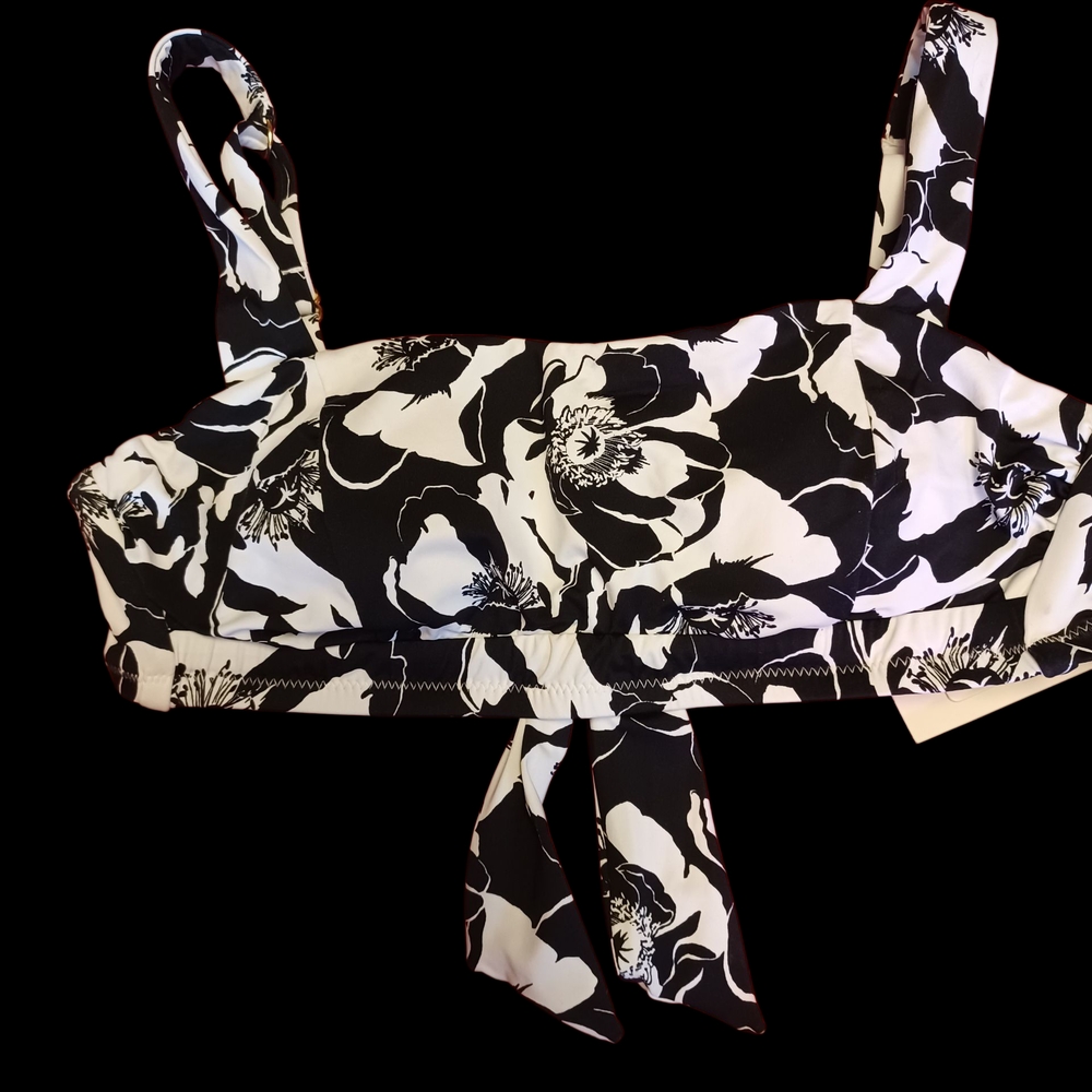 Floral Black and White Women's Swim Top